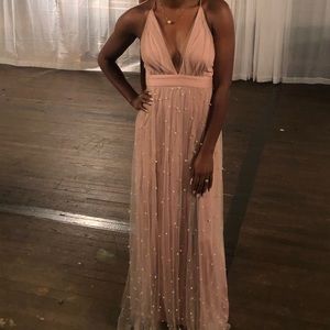 Pink Pearl V Neck Dress